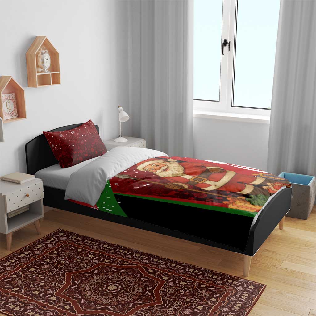 Kenya Christmas Bedding Set Santa Claus Spear and Red Green Harambee Crest - African Pride