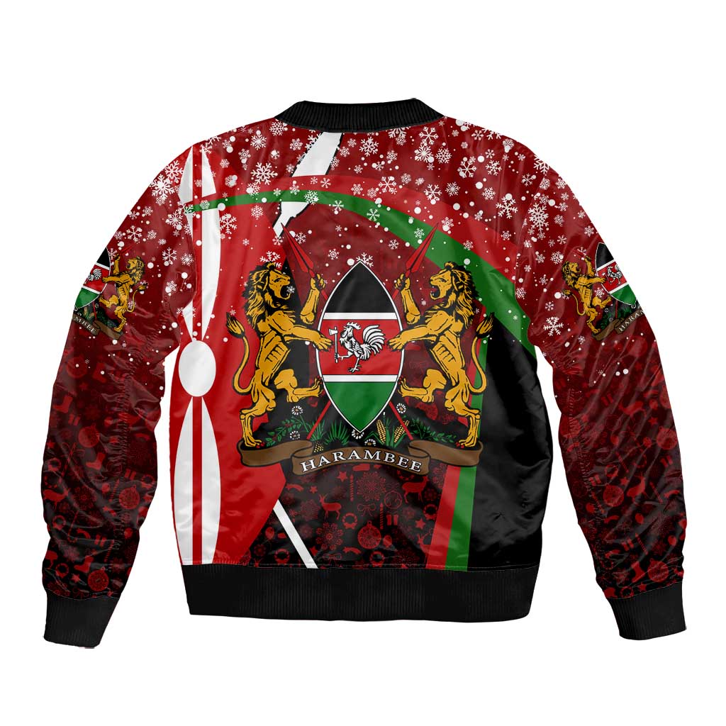 Kenya Christmas Bomber Jacket Santa Claus Spear and Red Green Harambee Crest - African Pride