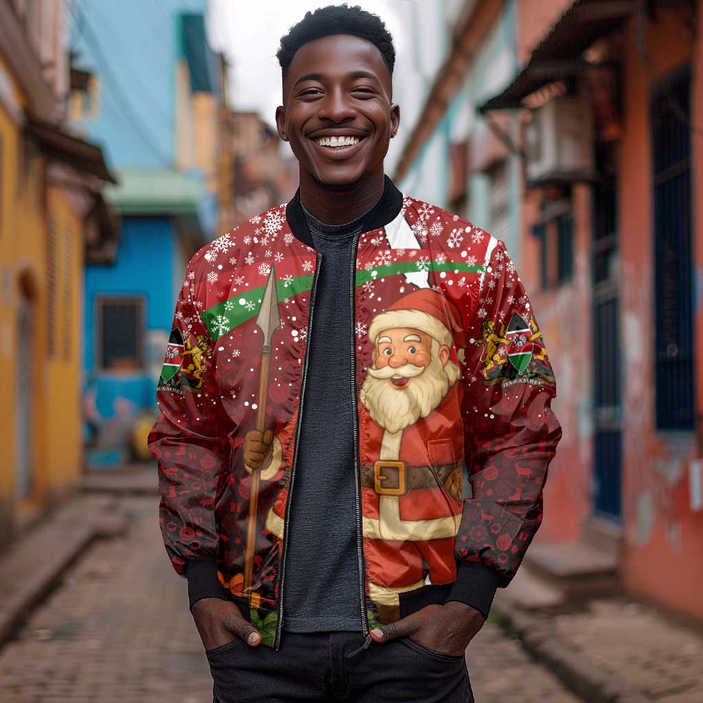 Kenya Christmas Bomber Jacket Santa Claus Spear and Red Green Harambee Crest - African Pride