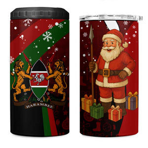 Kenya Christmas 4 in 1 Can Cooler Tumbler Santa Claus Spear and Red Green Harambee Crest - African Pride
