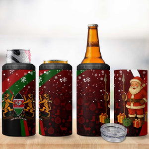 Kenya Christmas 4 in 1 Can Cooler Tumbler Santa Claus Spear and Red Green Harambee Crest - African Pride