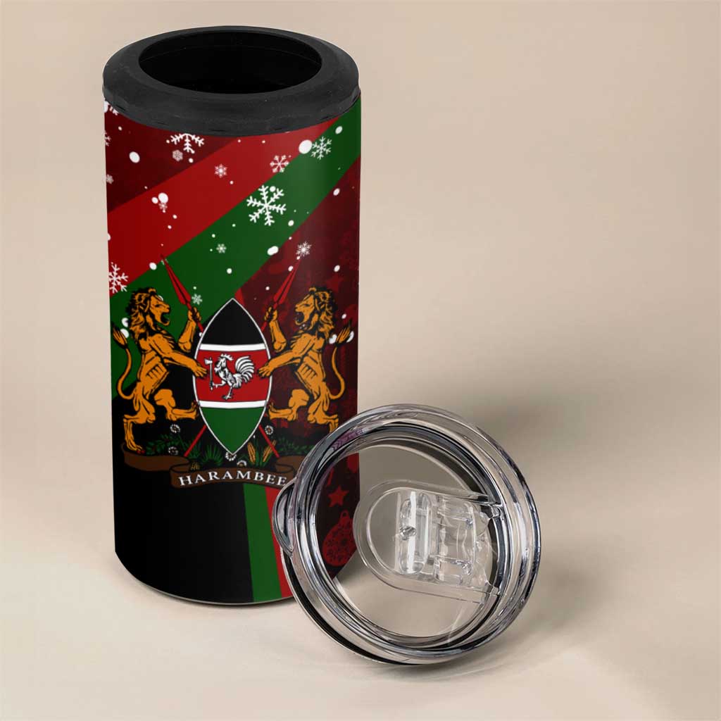 Kenya Christmas 4 in 1 Can Cooler Tumbler Santa Claus Spear and Red Green Harambee Crest - African Pride