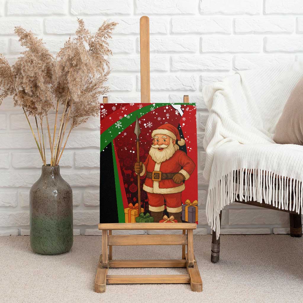 Kenya Christmas Canvas Wall Art Santa Claus Spear and Red Green Harambee Crest - African Pride
