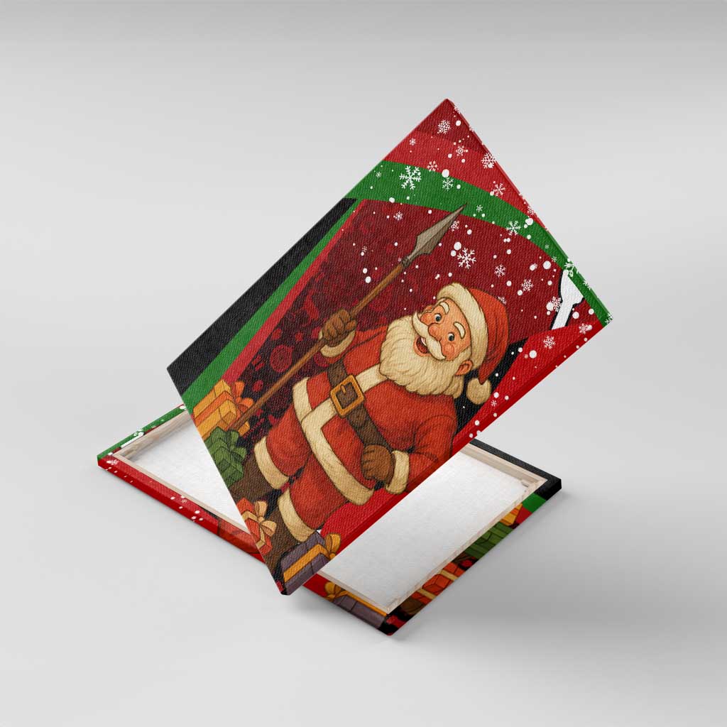 Kenya Christmas Canvas Wall Art Santa Claus Spear and Red Green Harambee Crest - African Pride