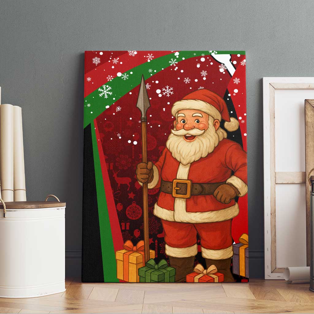Kenya Christmas Canvas Wall Art Santa Claus Spear and Red Green Harambee Crest - African Pride