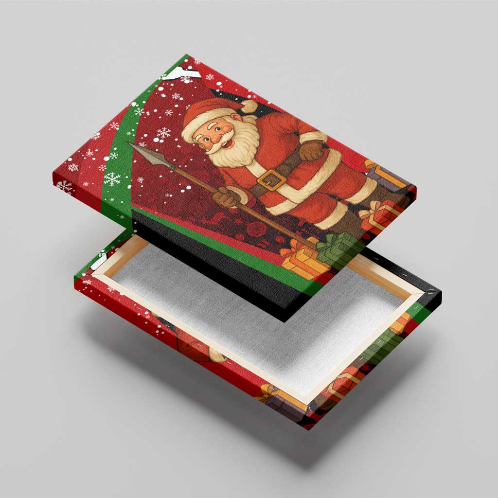 Kenya Christmas Canvas Wall Art Santa Claus Spear and Red Green Harambee Crest - African Pride