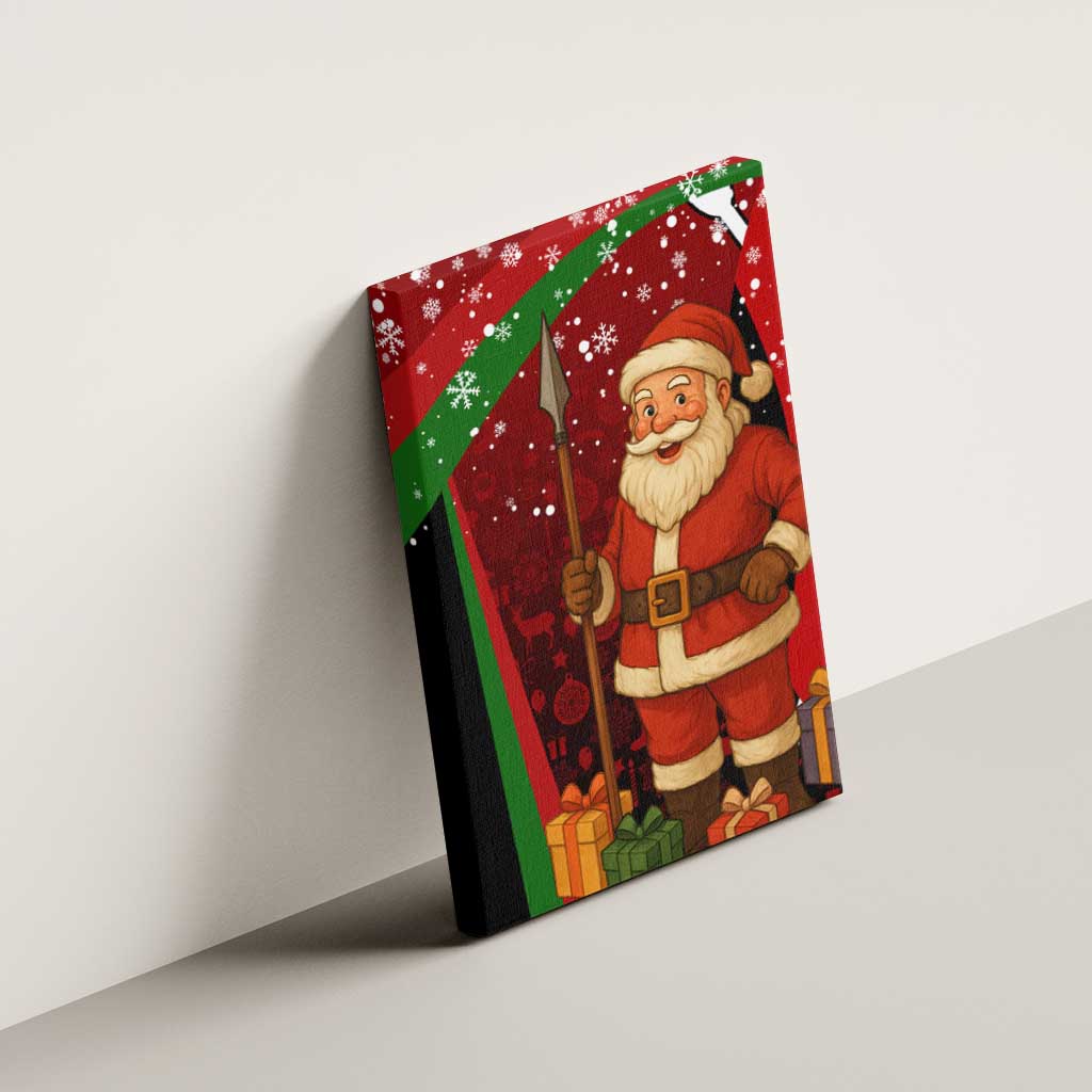 Kenya Christmas Canvas Wall Art Santa Claus Spear and Red Green Harambee Crest - African Pride