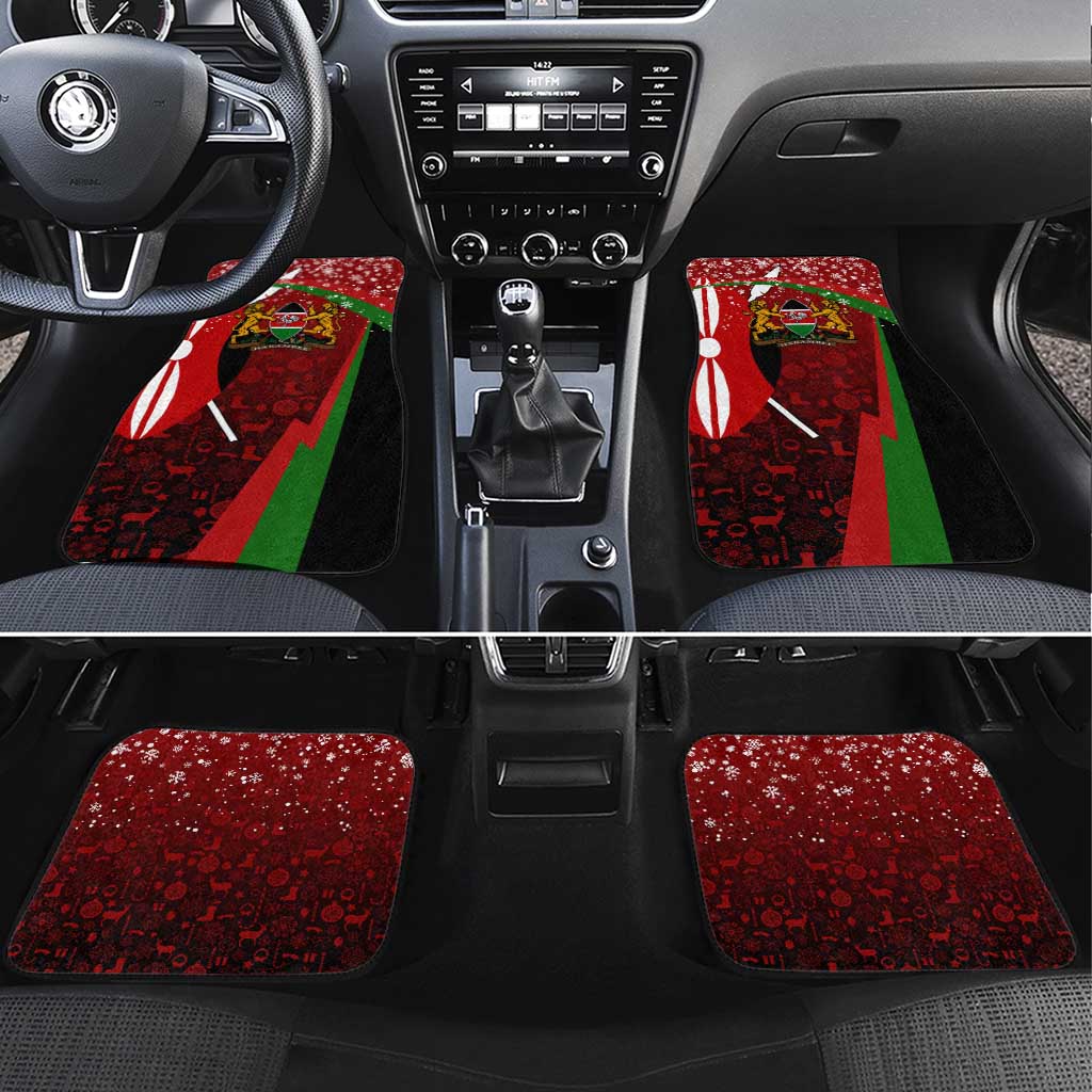 Kenya Christmas Car Mats Santa Claus Spear and Red Green Harambee Crest - African Pride