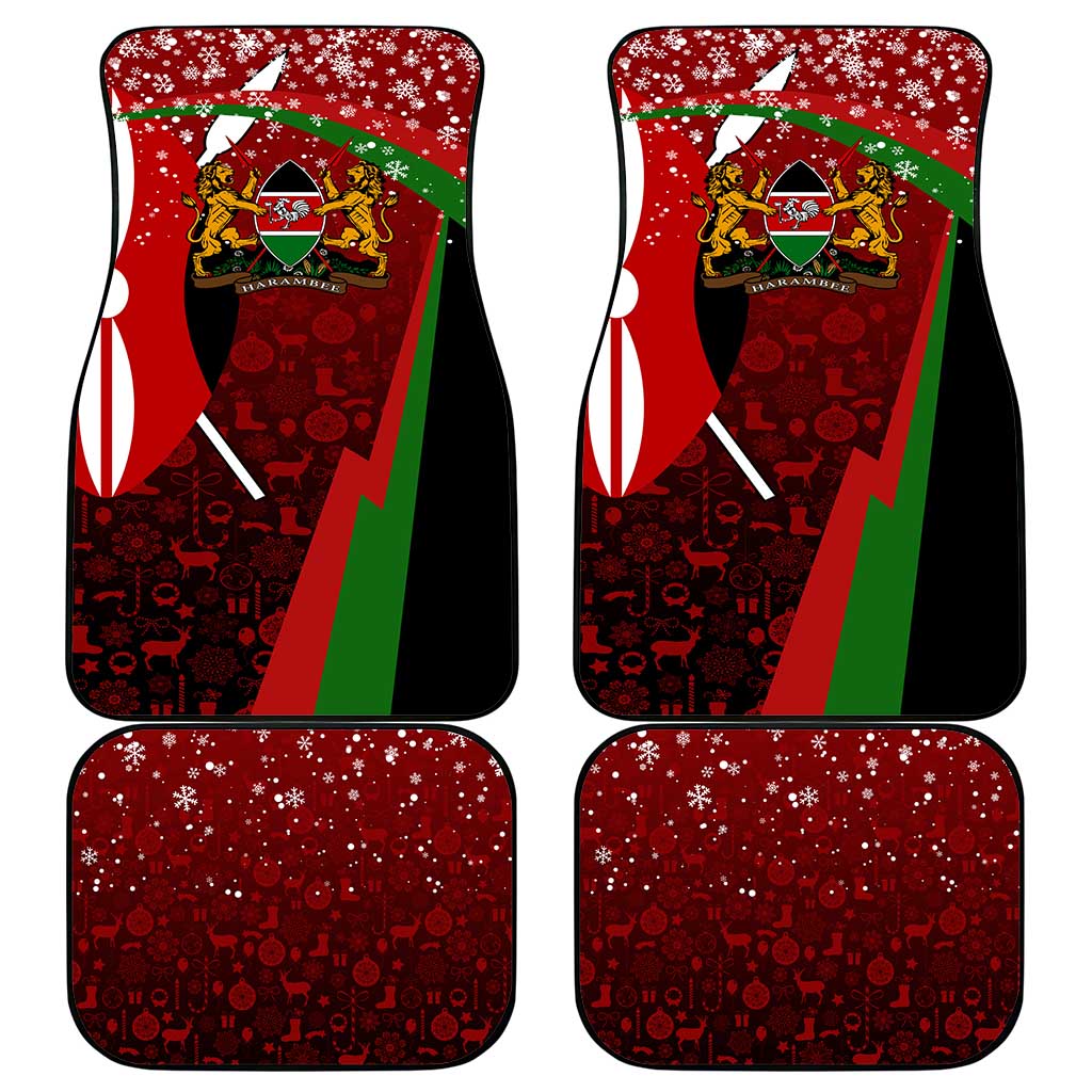 Kenya Christmas Car Mats Santa Claus Spear and Red Green Harambee Crest - African Pride