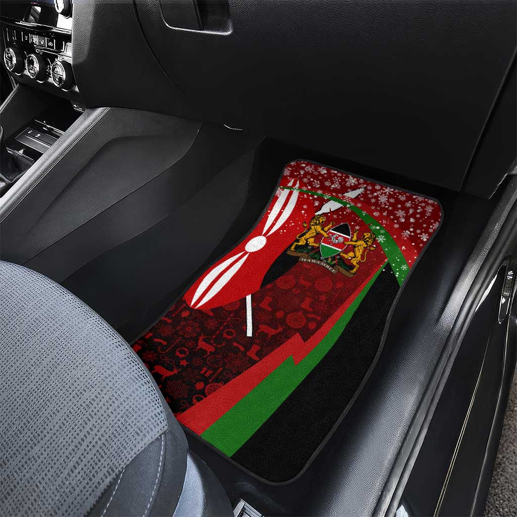 Kenya Christmas Car Mats Santa Claus Spear and Red Green Harambee Crest - African Pride