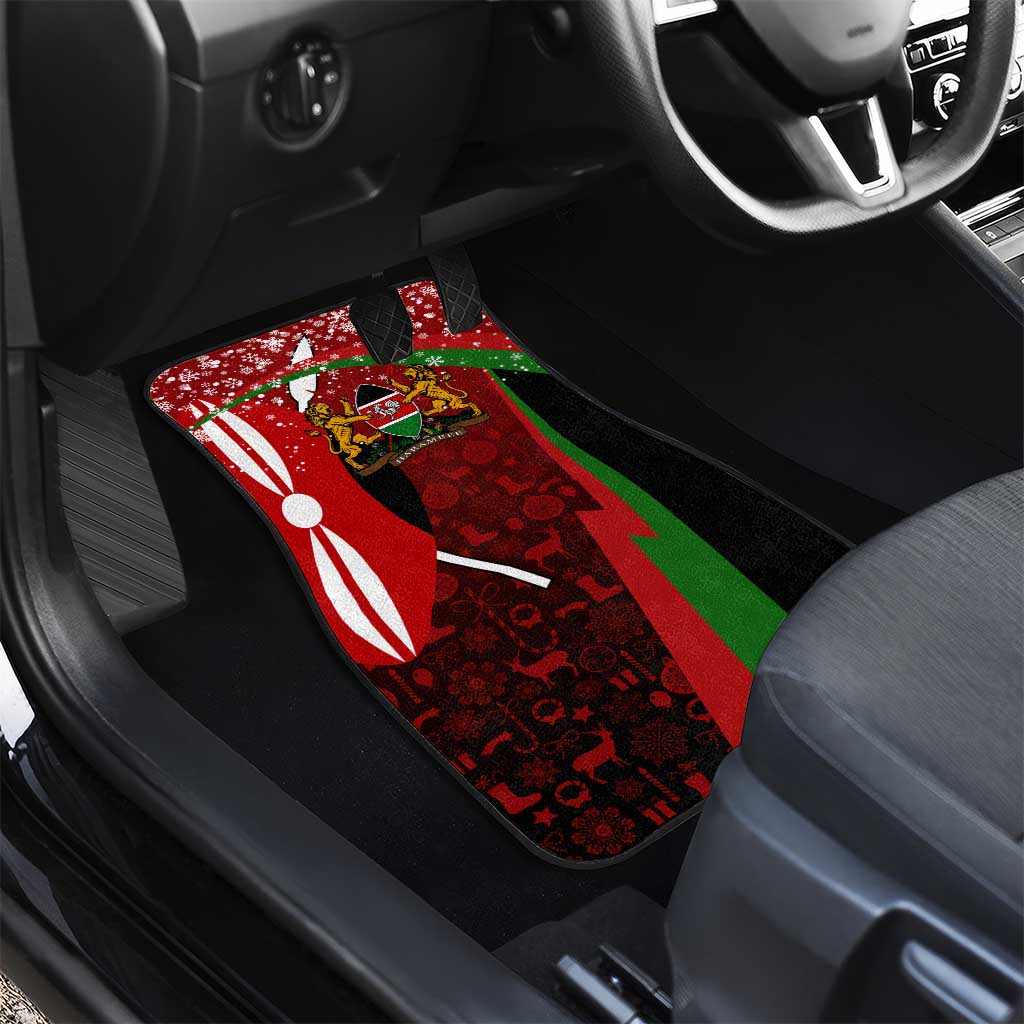 Kenya Christmas Car Mats Santa Claus Spear and Red Green Harambee Crest - African Pride