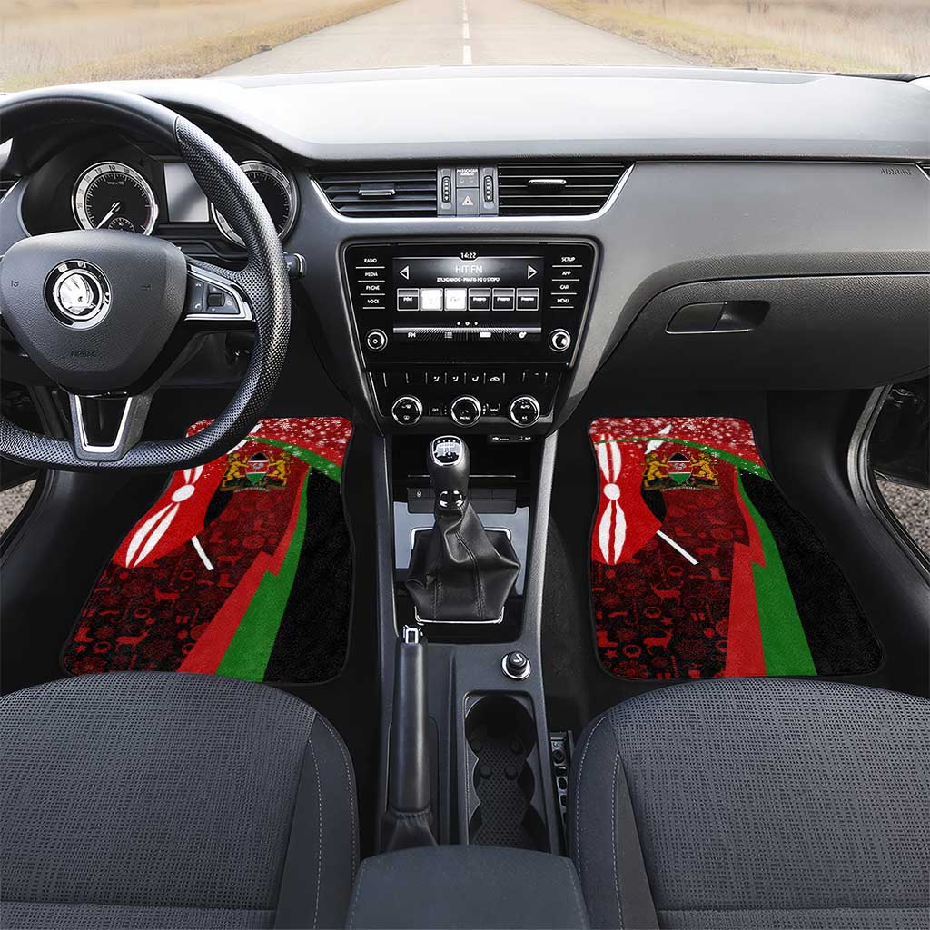 Kenya Christmas Car Mats Santa Claus Spear and Red Green Harambee Crest - African Pride