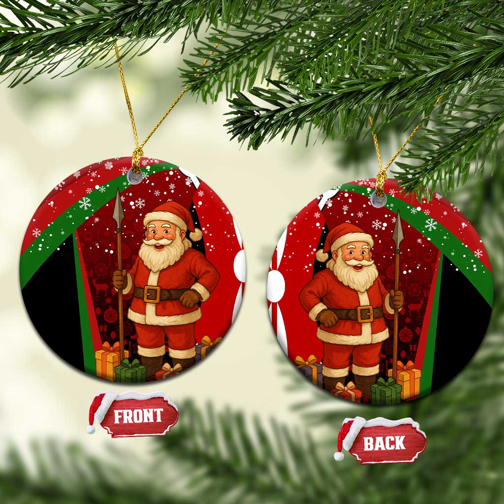 Kenya Christmas Ceramic Ornament Santa Claus Spear and Red Green Harambee Crest - African Pride