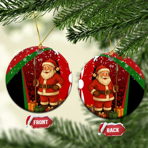 Kenya Christmas Ceramic Ornament Santa Claus Spear and Red Green Harambee Crest - African Pride