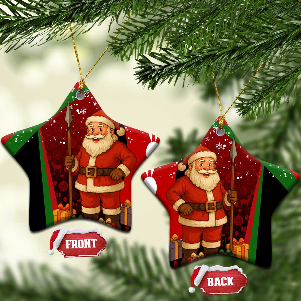 Kenya Christmas Ceramic Ornament Santa Claus Spear and Red Green Harambee Crest - African Pride