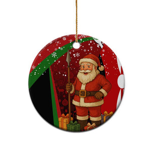 Kenya Christmas Ceramic Ornament Santa Claus Spear and Red Green Harambee Crest - African Pride