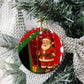 Kenya Christmas Ceramic Ornament Santa Claus Spear and Red Green Harambee Crest - African Pride