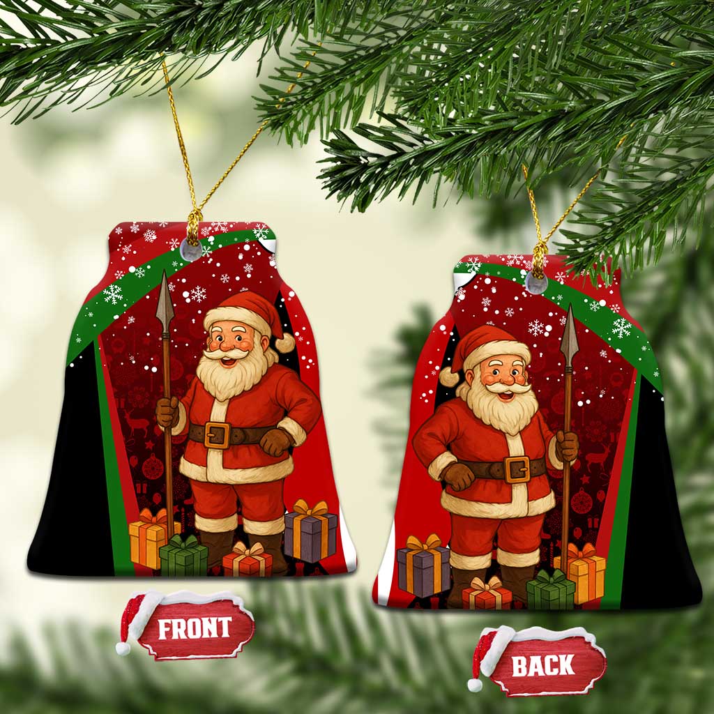 Kenya Christmas Ceramic Ornament Santa Claus Spear and Red Green Harambee Crest - African Pride