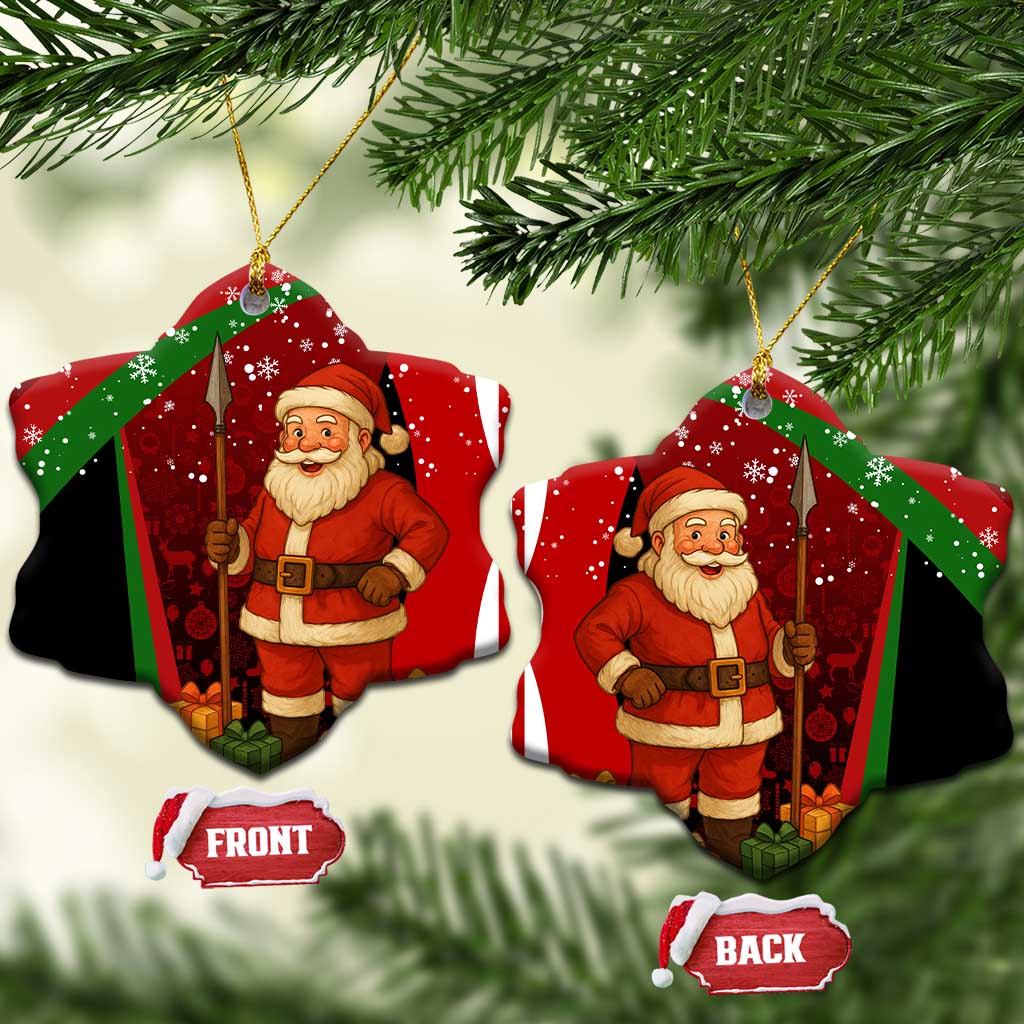 Kenya Christmas Ceramic Ornament Santa Claus Spear and Red Green Harambee Crest - African Pride