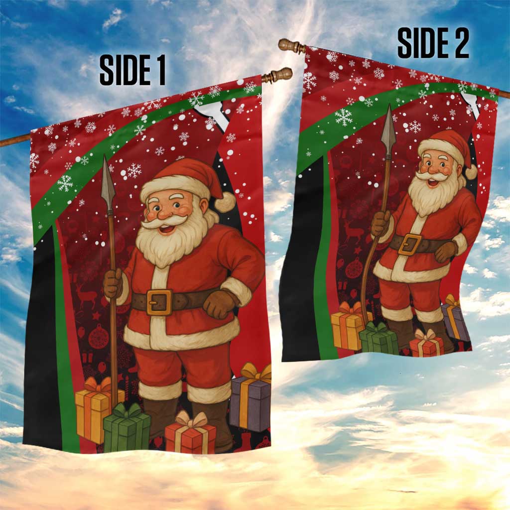 Kenya Christmas Garden Flag Santa Claus Spear and Red Green Harambee Crest - African Pride