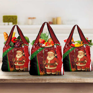 Kenya Christmas Grocery Bag Santa Claus Spear and Red Green Harambee Crest - African Pride