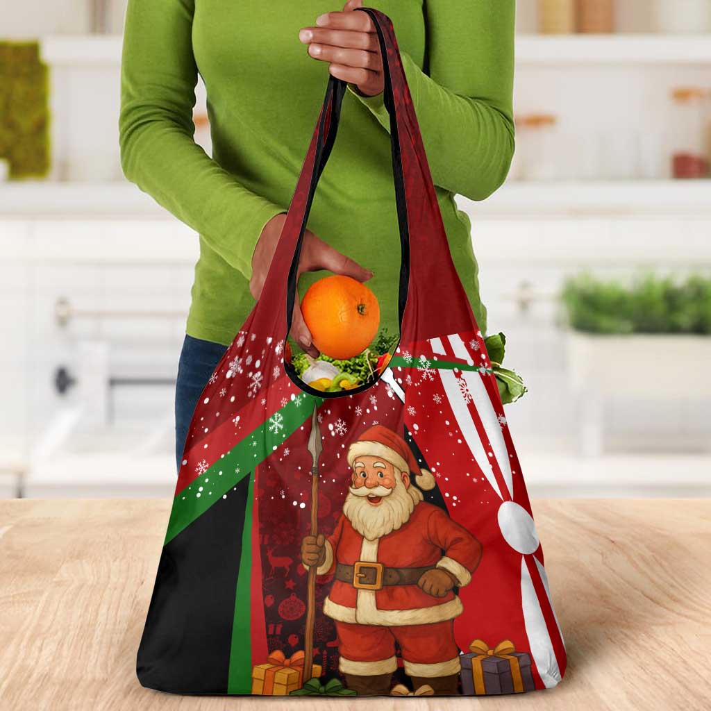 Kenya Christmas Grocery Bag Santa Claus Spear and Red Green Harambee Crest - African Pride