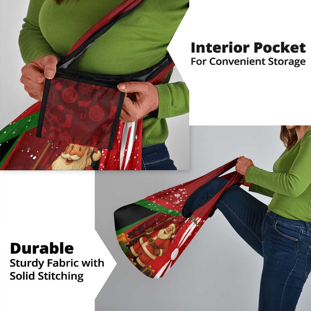 Kenya Christmas Grocery Bag Santa Claus Spear and Red Green Harambee Crest - African Pride