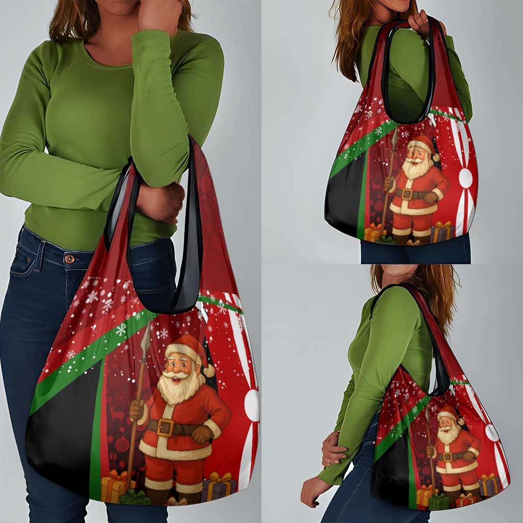 Kenya Christmas Grocery Bag Santa Claus Spear and Red Green Harambee Crest - African Pride