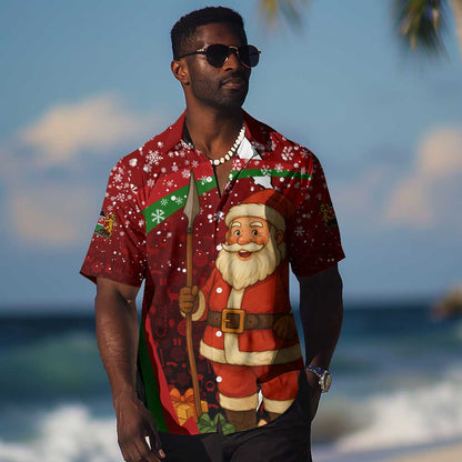 Kenya Christmas Hawaiian Shirt Santa Claus Spear and Red Green Harambee Crest - African Pride