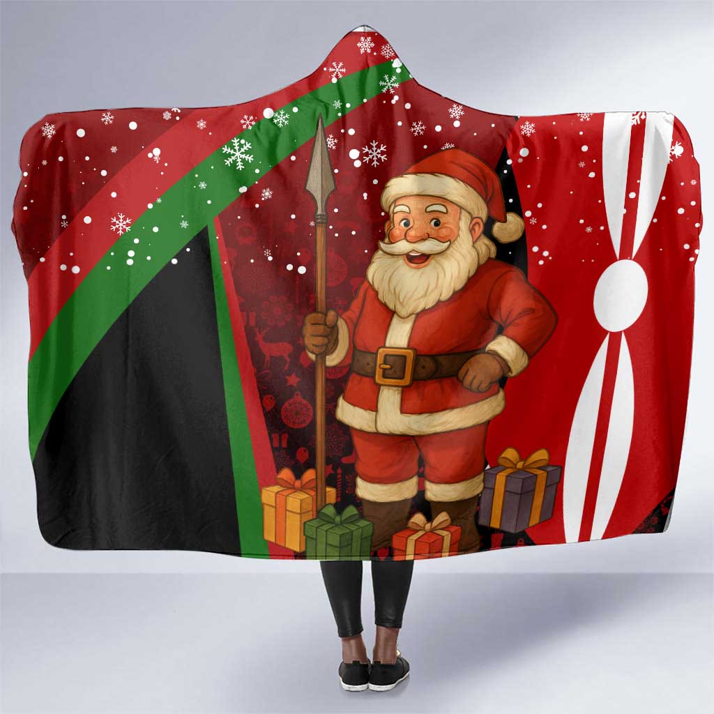 Kenya Christmas Hooded Blanket Santa Claus Spear and Red Green Harambee Crest - African Pride