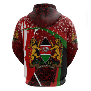 Kenya Christmas Hoodie Santa Claus Spear and Red Green Harambee Crest - African Pride
