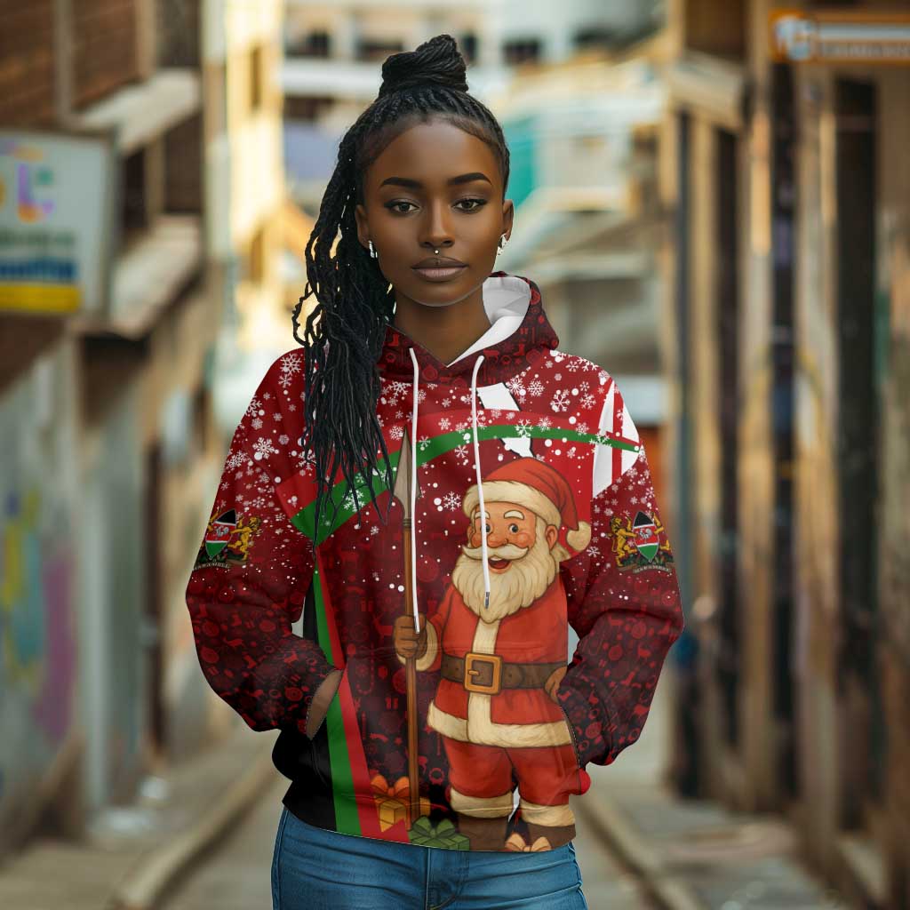 Kenya Christmas Hoodie Santa Claus Spear and Red Green Harambee Crest - African Pride
