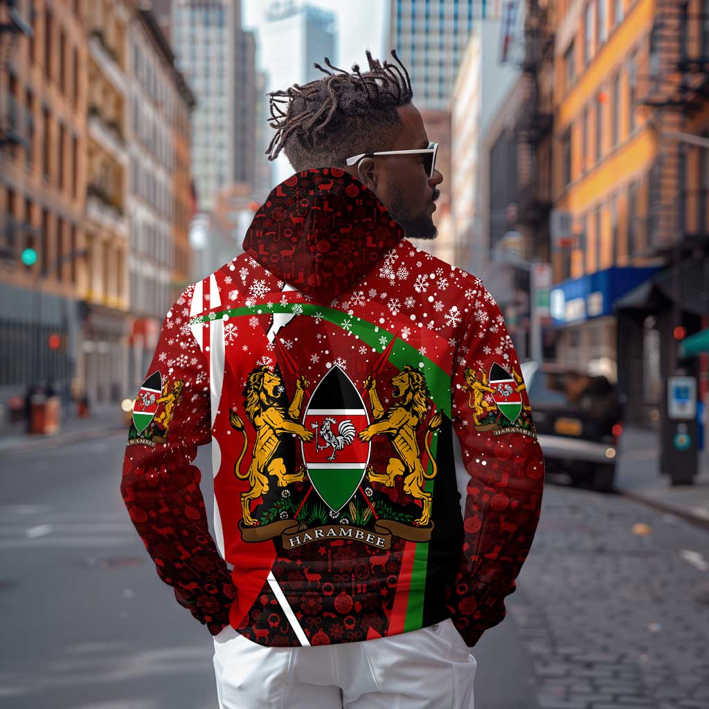 Kenya Christmas Hoodie Santa Claus Spear and Red Green Harambee Crest - African Pride