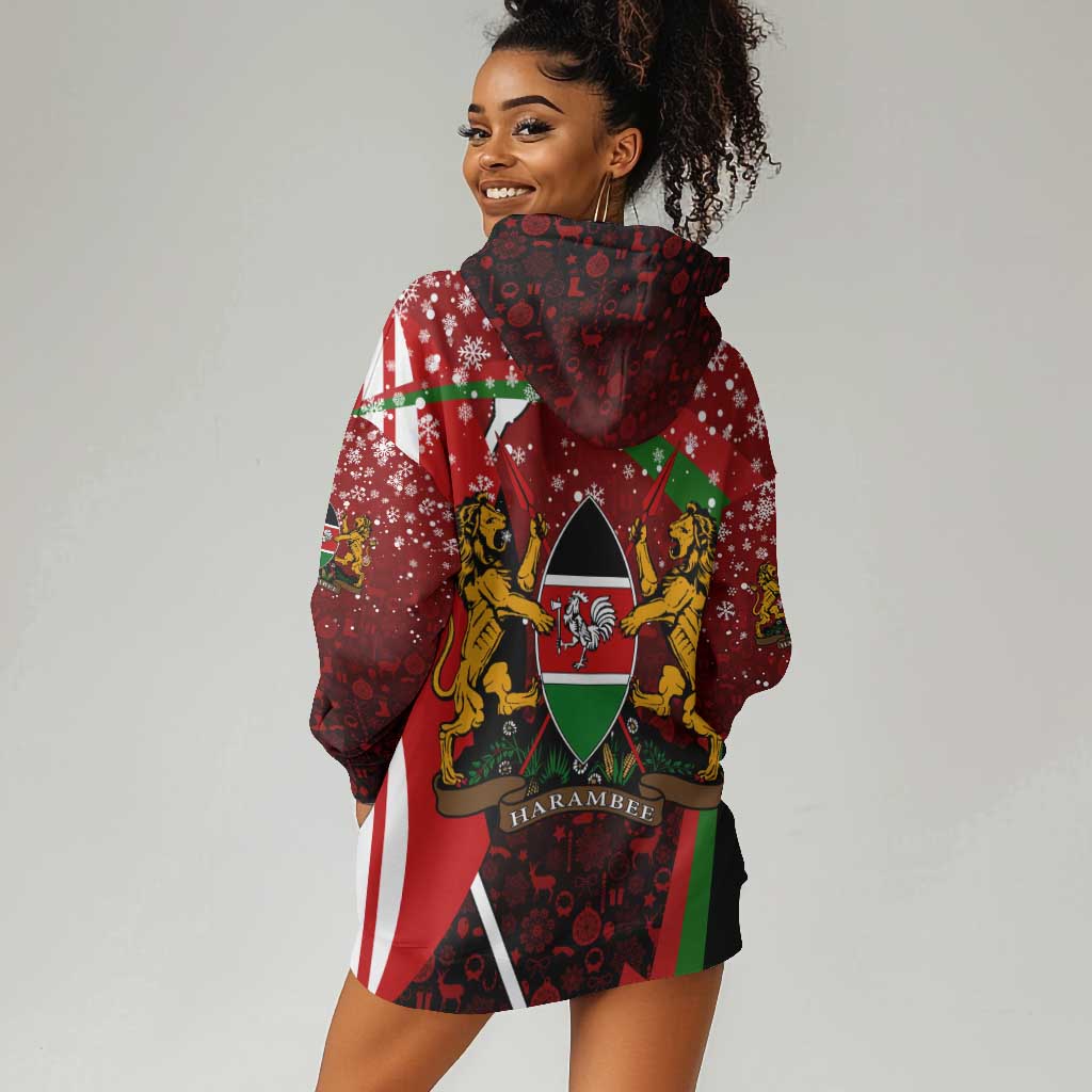 Kenya Christmas Hoodie Dress Santa Claus Spear and Red Green Harambee Crest - African Pride