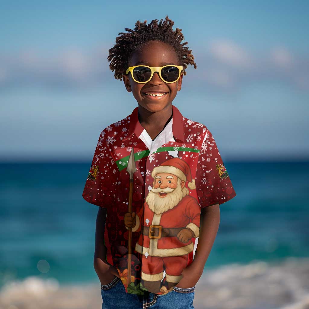 Kenya Christmas Kid Hawaiian Shirt Santa Claus Spear and Red Green Harambee Crest - African Pride