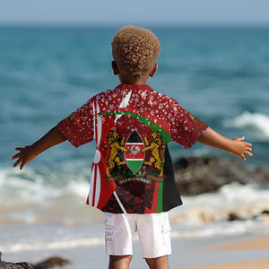Kenya Christmas Kid Hawaiian Shirt Santa Claus Spear and Red Green Harambee Crest - African Pride