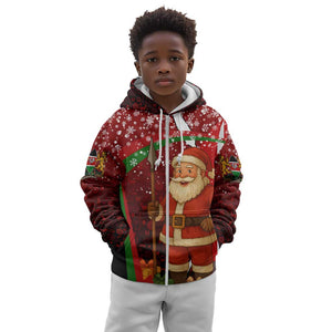 Kenya Christmas Kid Hoodie Santa Claus Spear and Red Green Harambee Crest - African Pride
