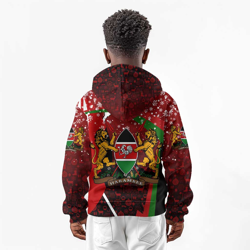 Kenya Christmas Kid Hoodie Santa Claus Spear and Red Green Harambee Crest - African Pride