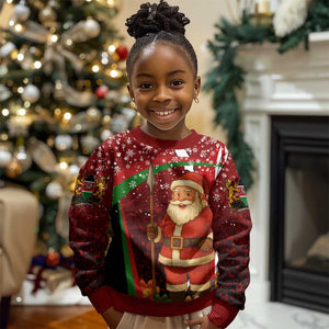 Kenya Christmas Kid Ugly Christmas Sweater Santa Claus Spear and Red Green Harambee Crest - African Pride