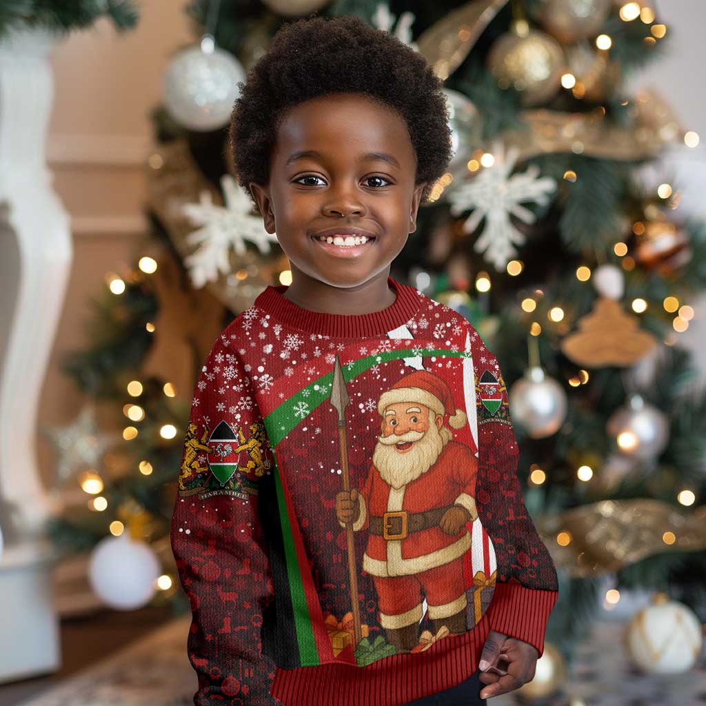 Kenya Christmas Kid Ugly Christmas Sweater Santa Claus Spear and Red Green Harambee Crest - African Pride
