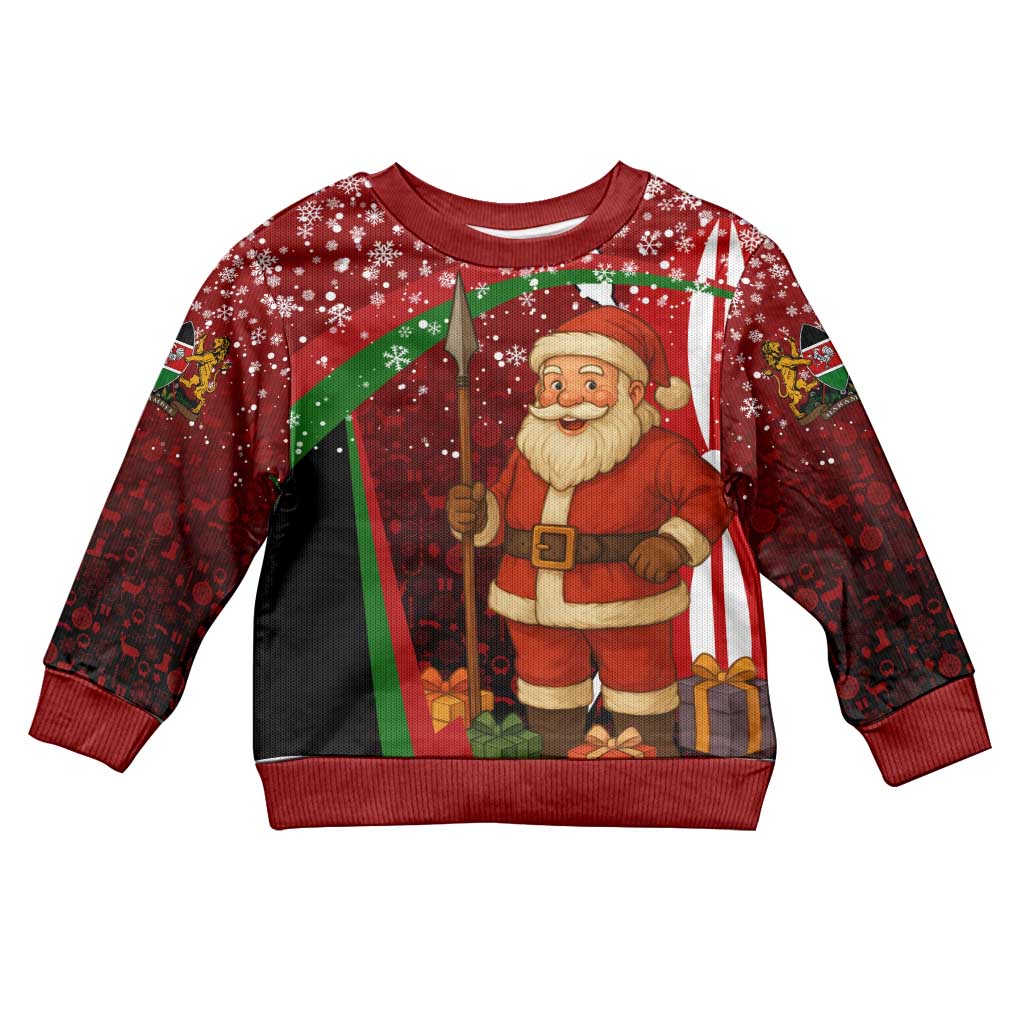 Kenya Christmas Kid Ugly Christmas Sweater Santa Claus Spear and Red Green Harambee Crest - African Pride