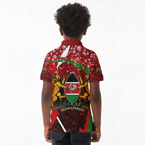 Kenya Christmas Kid Polo Shirt Santa Claus Spear and Red Green Harambee Crest - African Pride