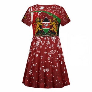 Kenya Christmas Kid Short Sleeve Dress Santa Claus Spear and Red Green Harambee Crest - African Pride