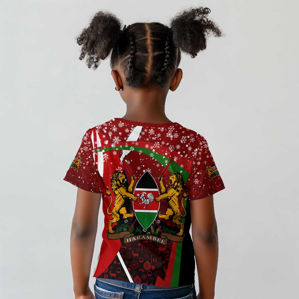 Kenya Christmas Kid T shirt Santa Claus Spear and Red Green Harambee Crest - African Pride
