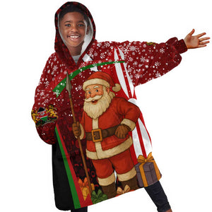 Kenya Christmas Kid Wearable Blanket Hoodie Santa Claus Spear and Red Green Harambee Crest - African Pride