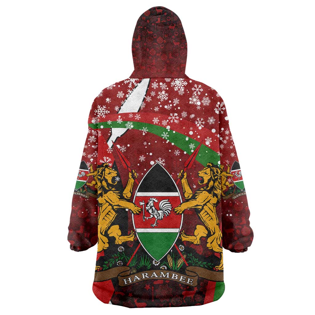 Kenya Christmas Kid Wearable Blanket Hoodie Santa Claus Spear and Red Green Harambee Crest - African Pride