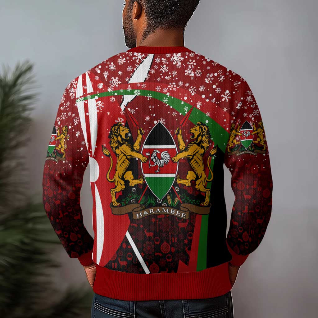 Kenya Christmas Ugly Christmas Sweater Santa Claus Spear and Red Green Harambee Crest - African Pride
