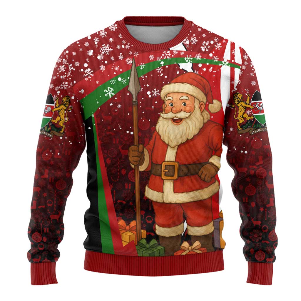 Kenya Christmas Ugly Christmas Sweater Santa Claus Spear and Red Green Harambee Crest - African Pride