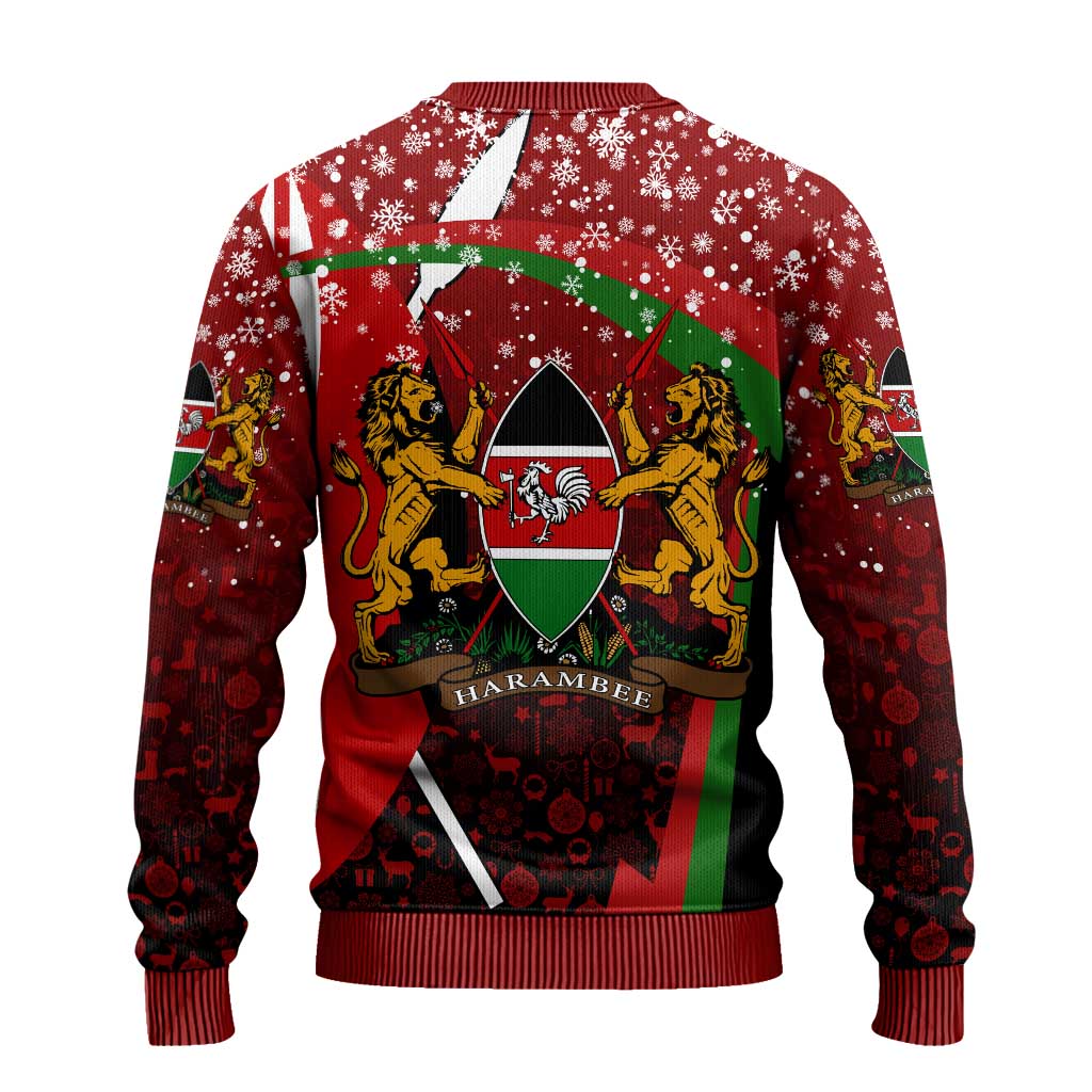 Kenya Christmas Ugly Christmas Sweater Santa Claus Spear and Red Green Harambee Crest - African Pride