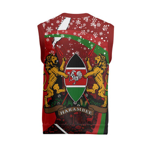 Kenya Christmas Knitted V-Neck Vest Santa Claus Spear and Red Green Harambee Crest - African Pride